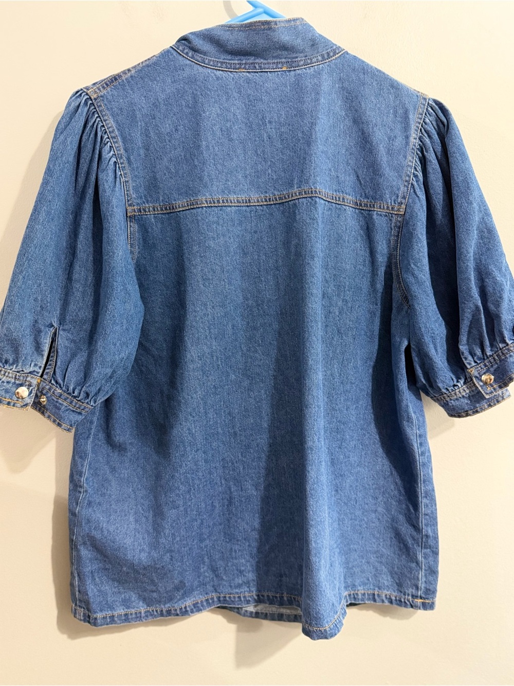Entro Denim Mock Neck Tie Puff Sleeve Top Women’s Size S - Picture 4 of 5